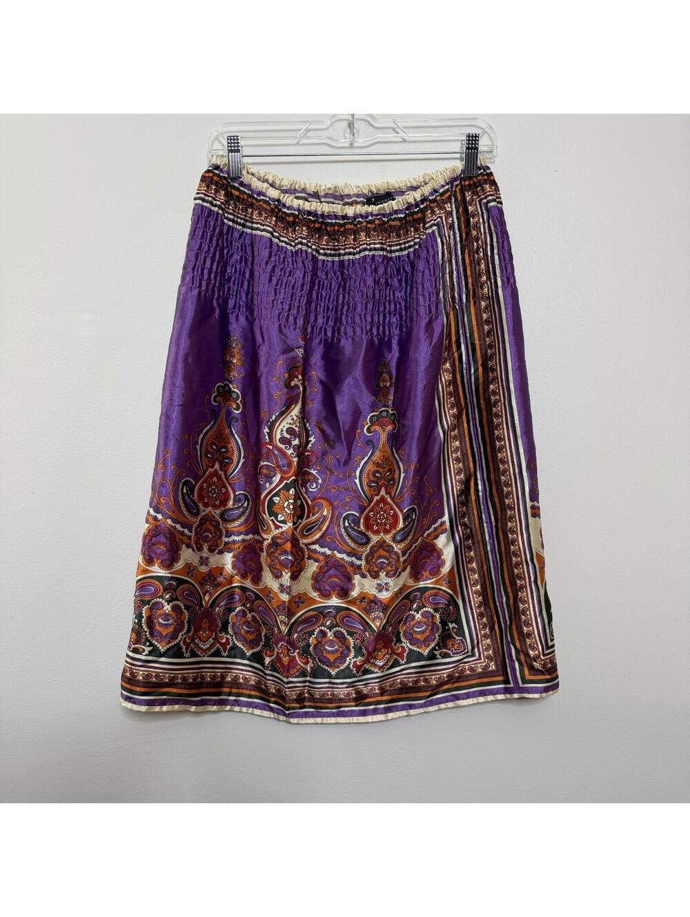Forever 21 Purple Paisley Satin-Feel Midi Skirt Smocked Boho Cottagecore M
